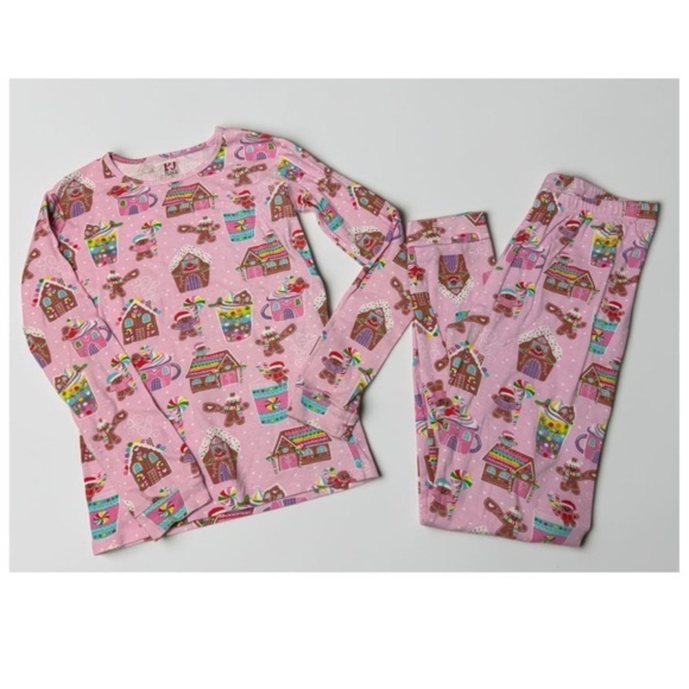 PJ Place Girls Pink Gingerbread House Holiday Pajama Set Size 16